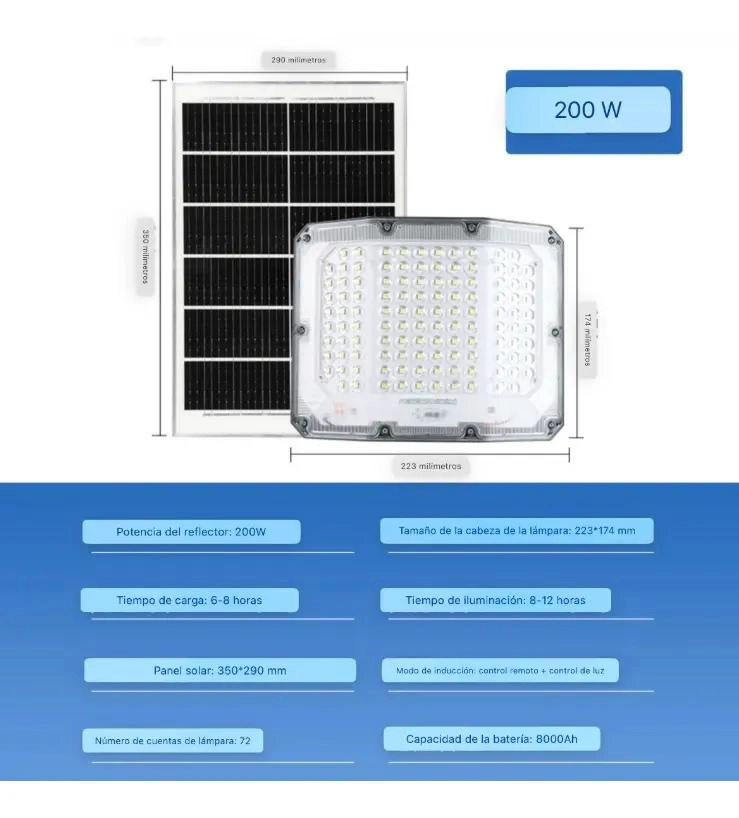 FOCO LED SOLAR 200W CON PANEL Y CONTROL REMOTO - 4