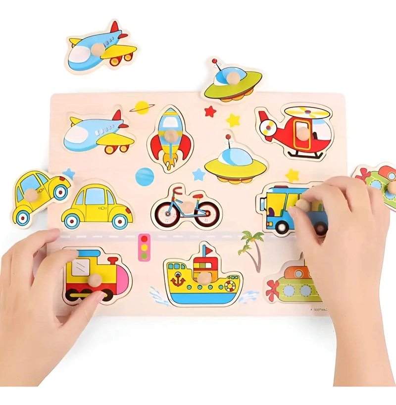 SET 3 PUZZLES DE ENCAJE EN MADERA PARA MOTRICIDAD Y LOGIC - 1