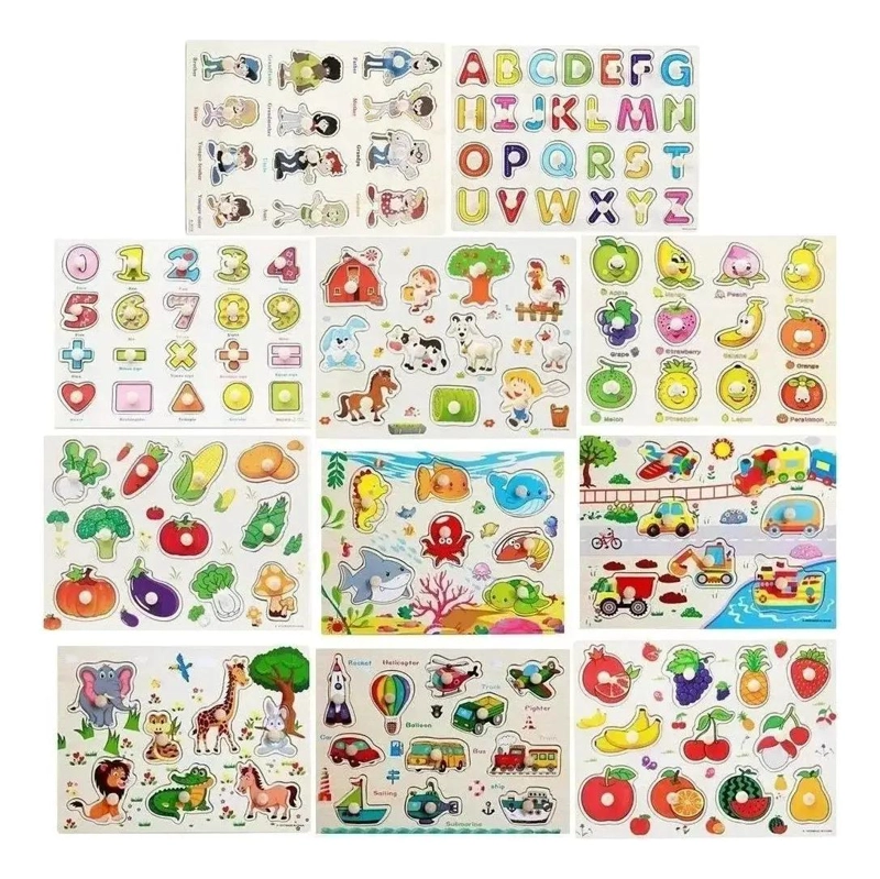 SET 3 PUZZLES DE ENCAJE EN MADERA PARA MOTRICIDAD Y LOGIC - 2