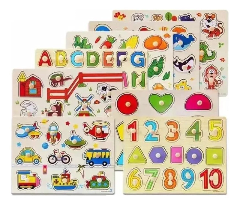 SET 3 PUZZLES DE ENCAJE EN MADERA PARA MOTRICIDAD Y LOGIC - 3