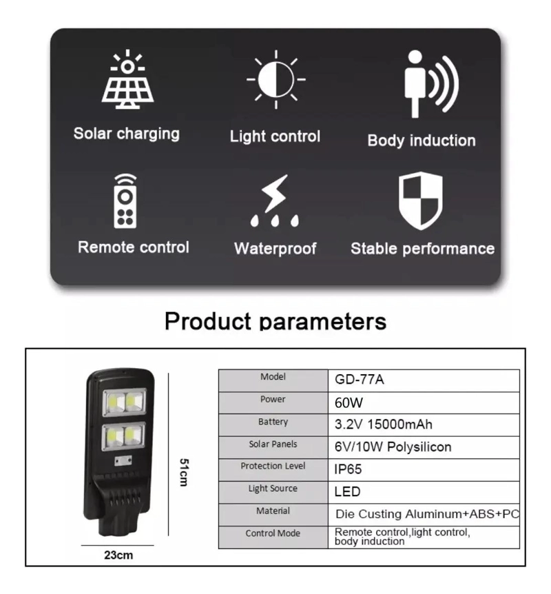 FOCO LED SOLAR 90W CON SENSOR Y CONTROL REMOTO - 4