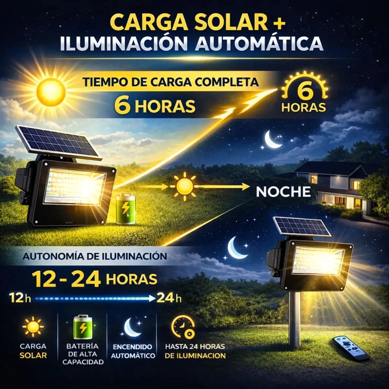 PROYECTOR LED SOLAR 500W CON SENSOR Y PANEL IP66 - 2