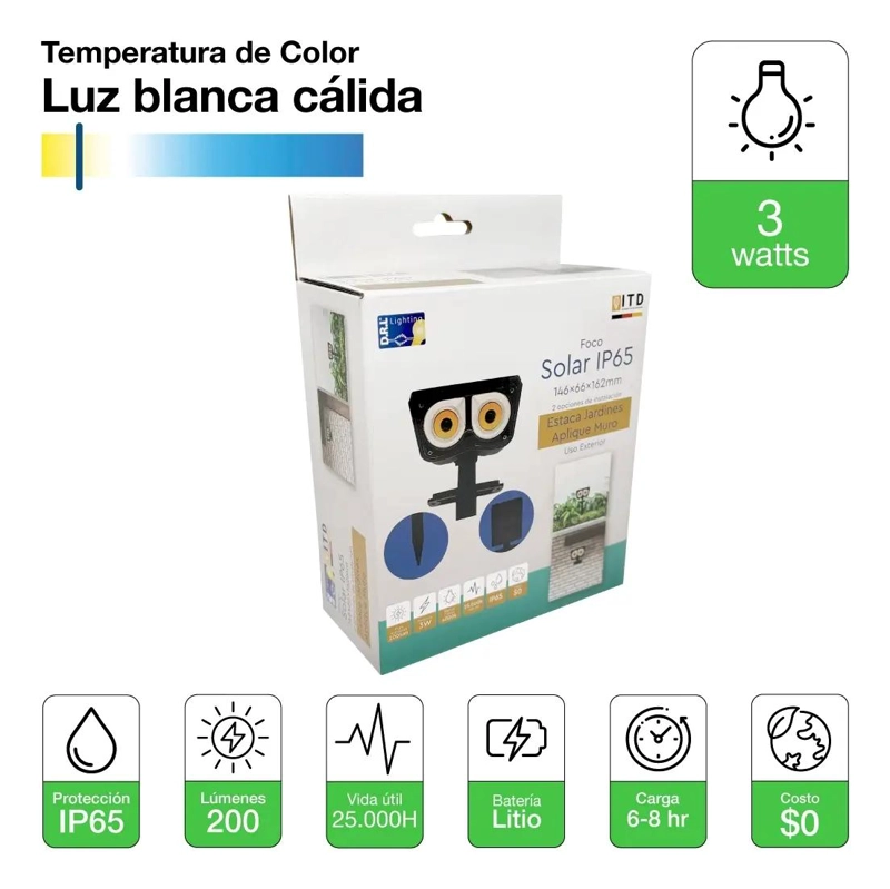 FOCO ESTACA SOLAR LED 3W 200LM IP65 4000K - 2