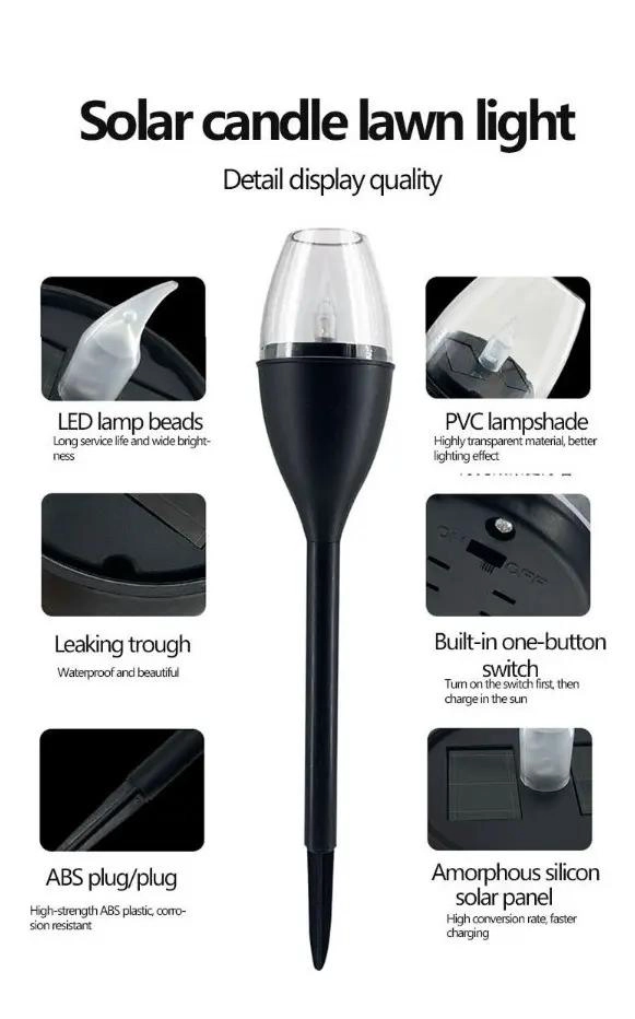 SET 10 FOCOS LED SOLAR PARA JARDIN CON ESTACA ANTORCHA - 3