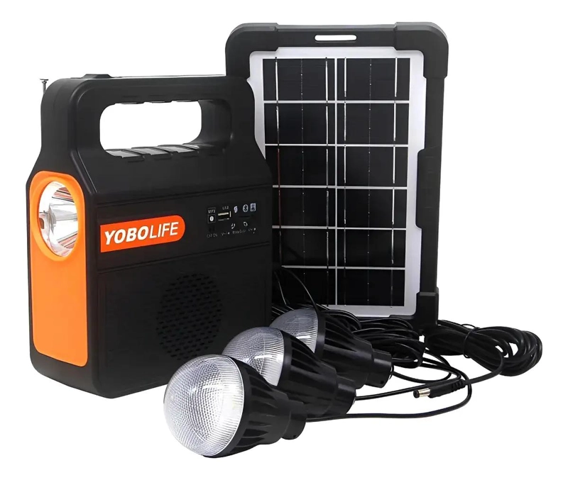 KIT DE EMERGENCIA SOLAR CON RADIO, LINTERNA Y FOCO - 1