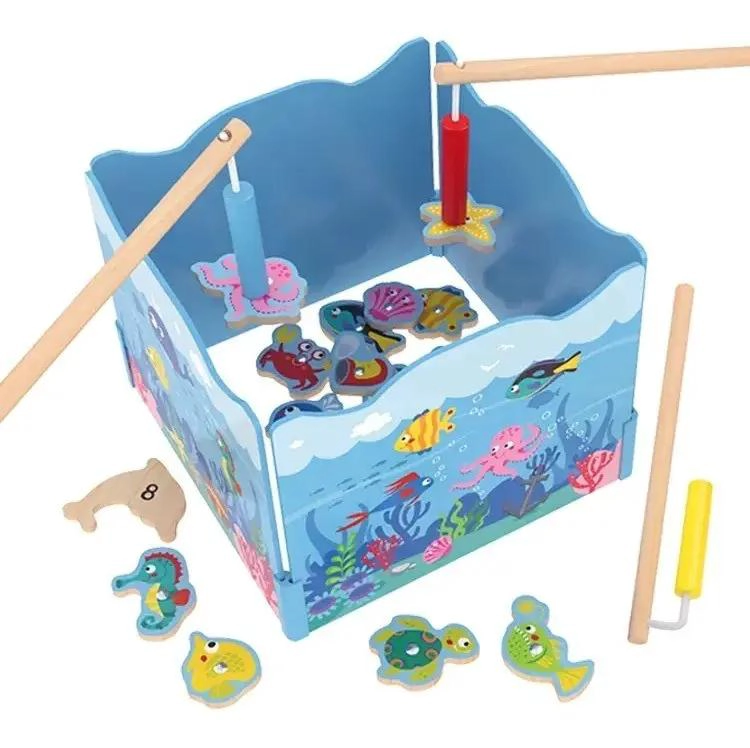 JUEGO DE PESCA MAGNE TICO DE MADERA PARA NIÑOS - 1