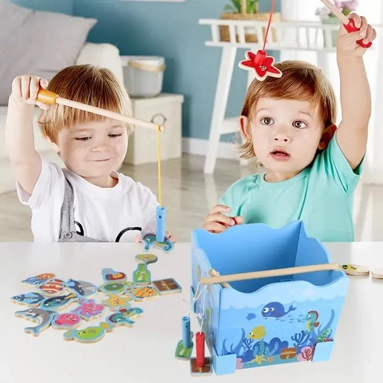 JUEGO DE PESCA MAGNE TICO DE MADERA PARA NIÑOS - 2