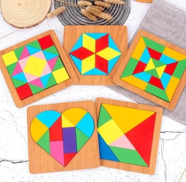 PACK 5 TANGRAMAS DIDACTICOS DE MADERA - 1
