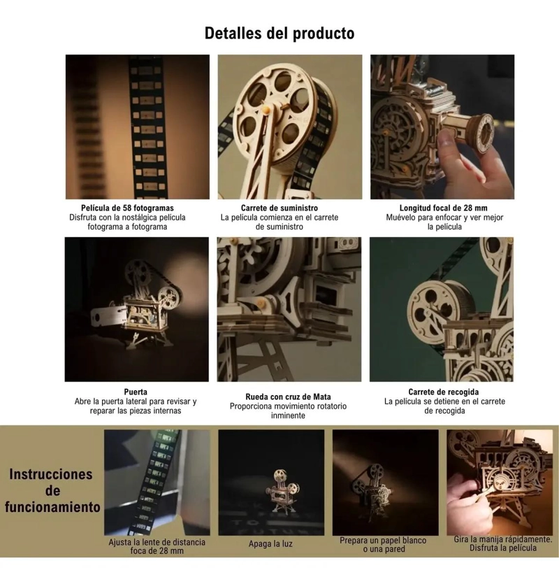 PUZZLE 3D DE MADERA PROYECTOR MECANICO - 4