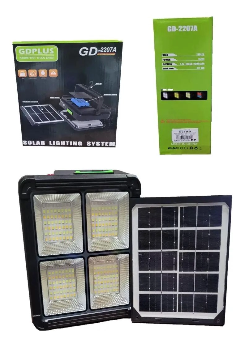 FOCO LED PORTATIL RECARGABLE 150W CON PANEL SOLAR Y 4 MOD - 1