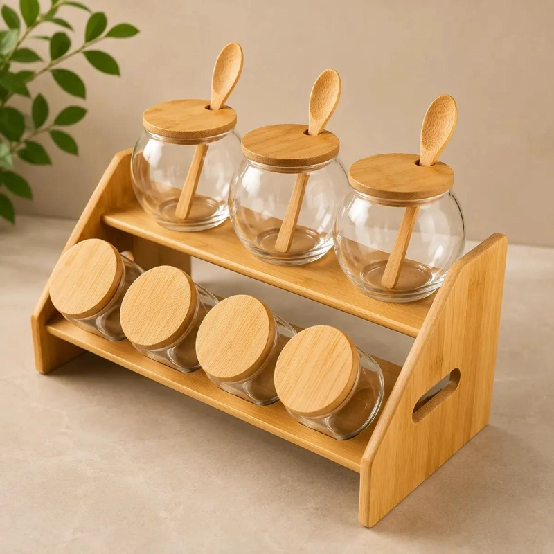 SET DE CONTENEDORES DE VIDRIO CON TAPA DE BAMBU PARA ESPE - 1