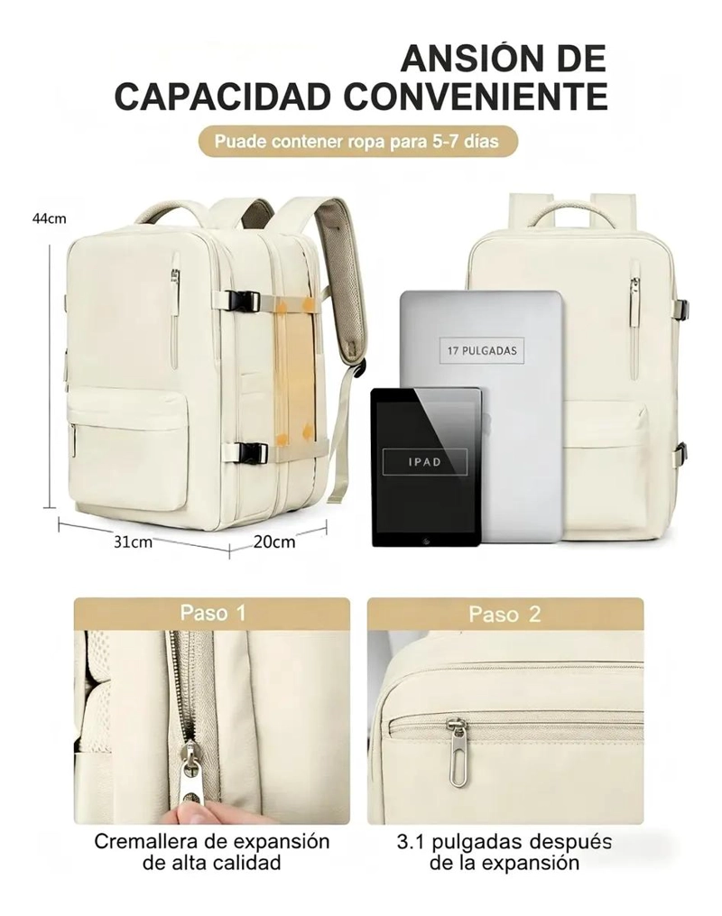 MOCHILA IMPERMEABLE PARA VIAJE CON PUERTO DE CARGA - 5