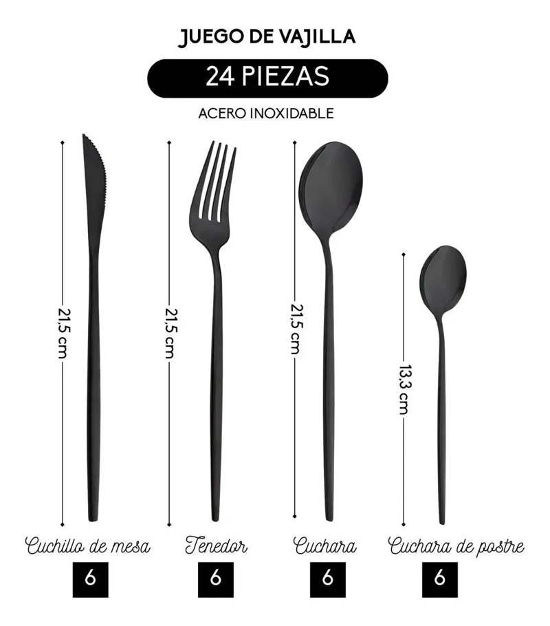 SET DE CUBIERTOS DE ACERO INOXIDABLE 24 PIEZAS - 2
