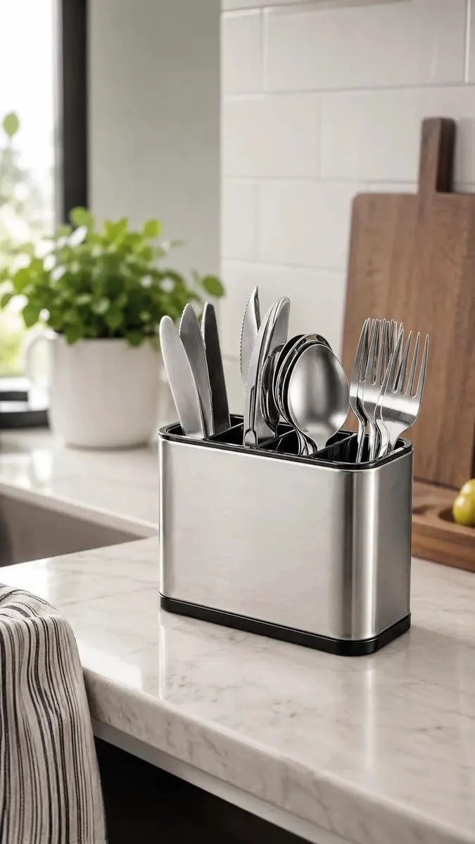 PORTA CUBIERTOS DE ACERO INOXIDABLE PARA COCINA - 1