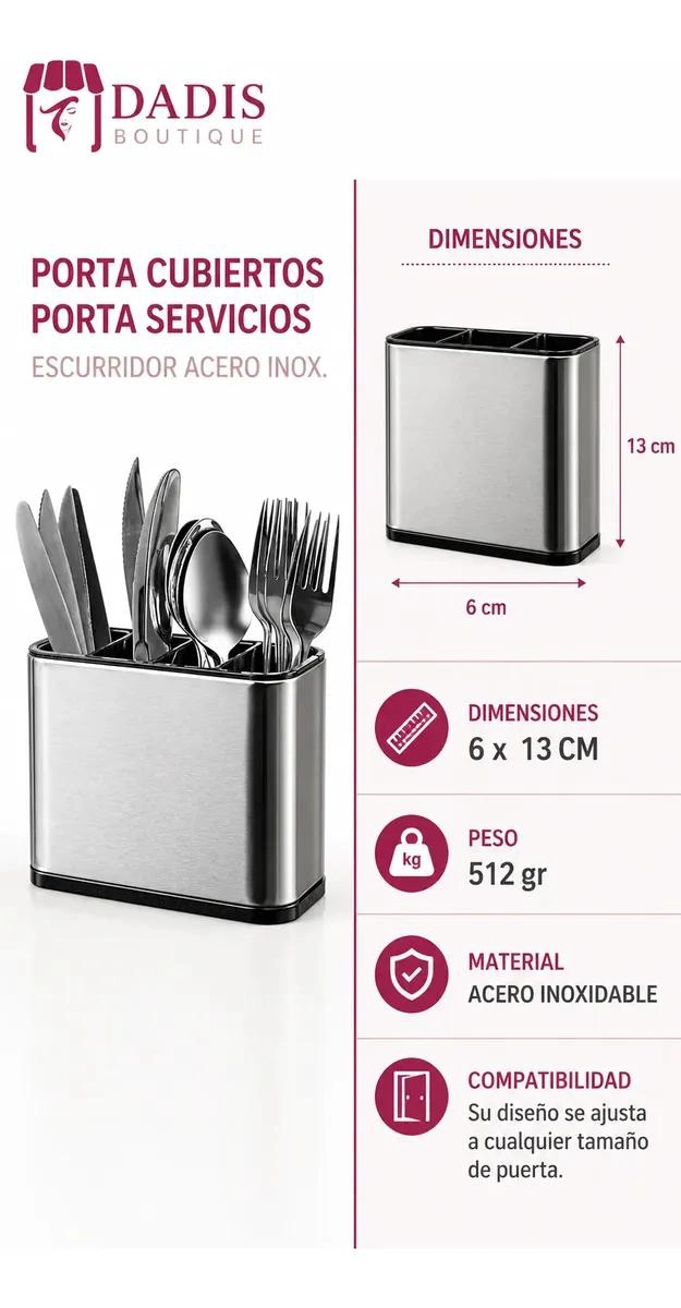 PORTA CUBIERTOS DE ACERO INOXIDABLE PARA COCINA - 5