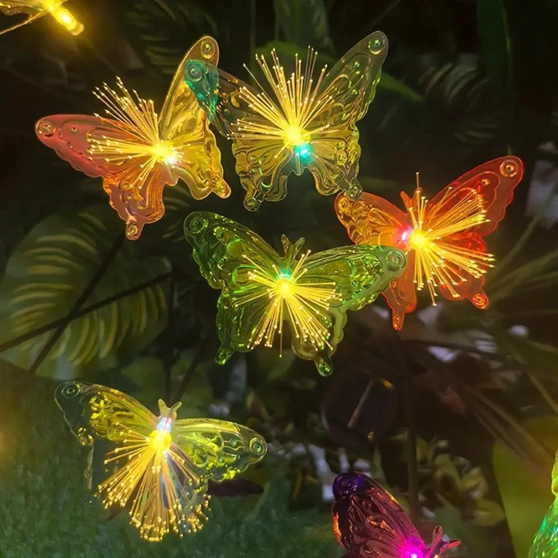 PACK 2 ESTACAS SOLARES MARIPOSA 6 LED LUZ CALIDA - 1