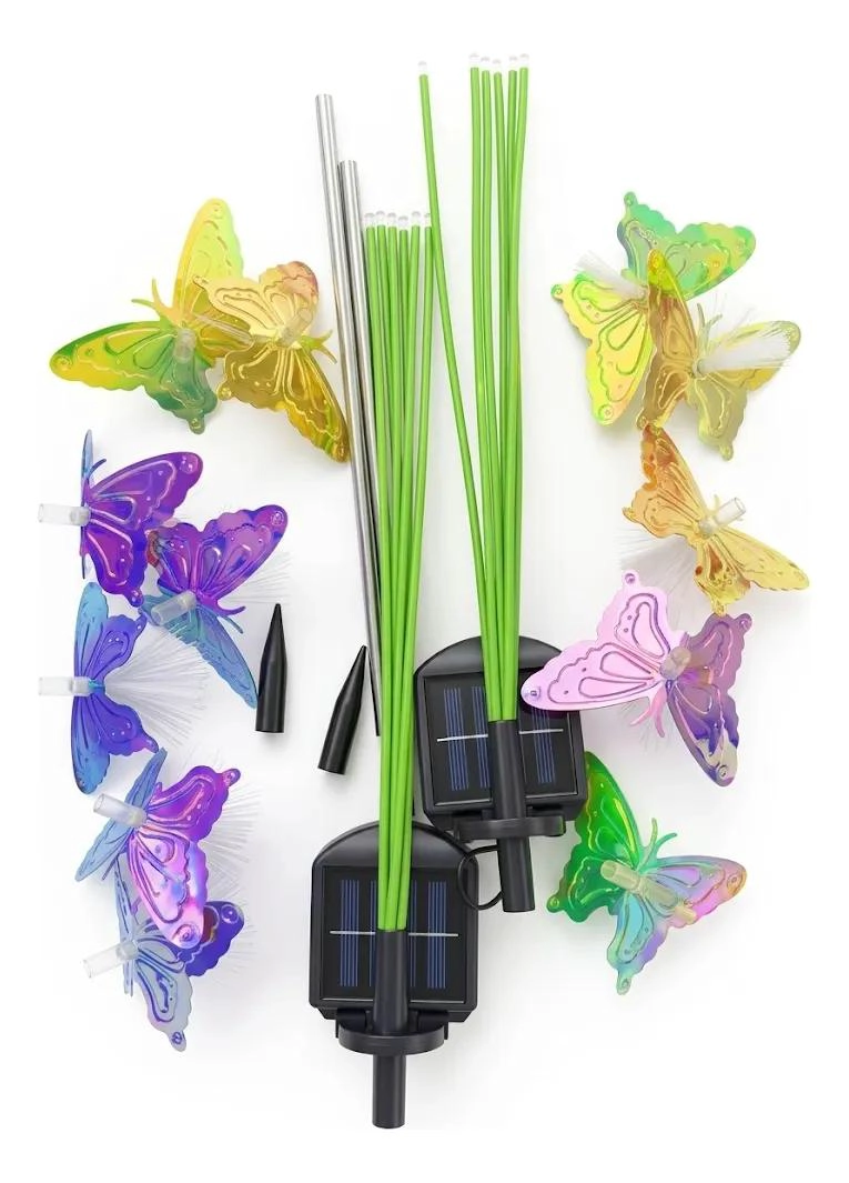 PACK 2 ESTACAS SOLARES MARIPOSA 6 LED LUZ CALIDA - 2