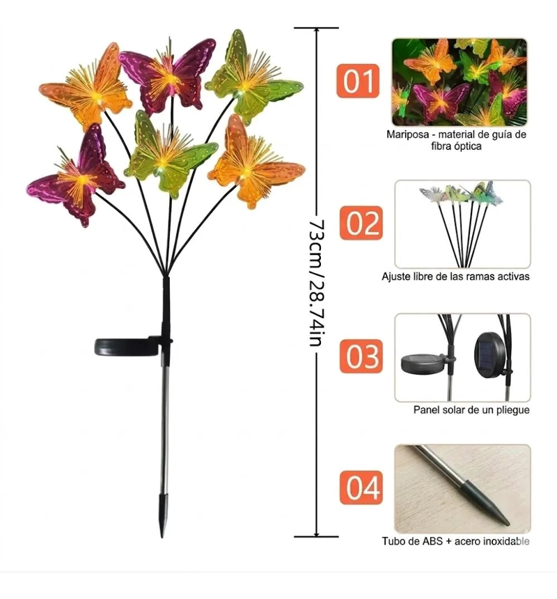 PACK 2 ESTACAS SOLARES MARIPOSA 6 LED LUZ CALIDA - 3