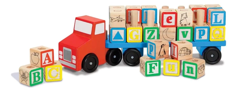 CAMION DE MADERA CON BLOQUES DE CONSTRUCCION Y LETRAS - 1