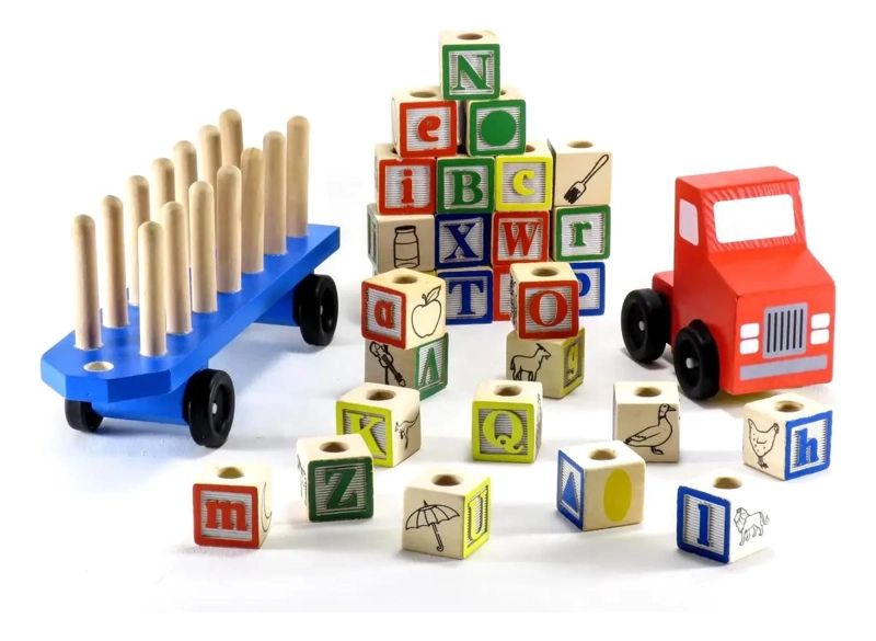 CAMION DE MADERA CON BLOQUES DE CONSTRUCCION Y LETRAS - 3