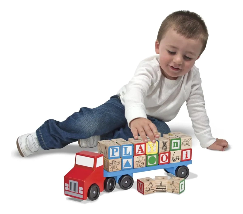 CAMION DE MADERA CON BLOQUES DE CONSTRUCCION Y LETRAS - 5