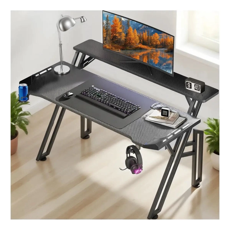 GENÉRICO ESCRITORIO GAMER PROFESIONAL 120CM CON ESTANTES Y LUZ RGB