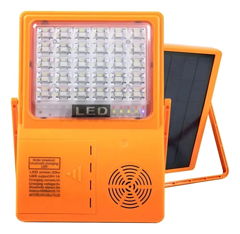 FOCO SOLAR PORTATIL CON PARLANTE BLUETOOTH Y CARGADOR USB - 1