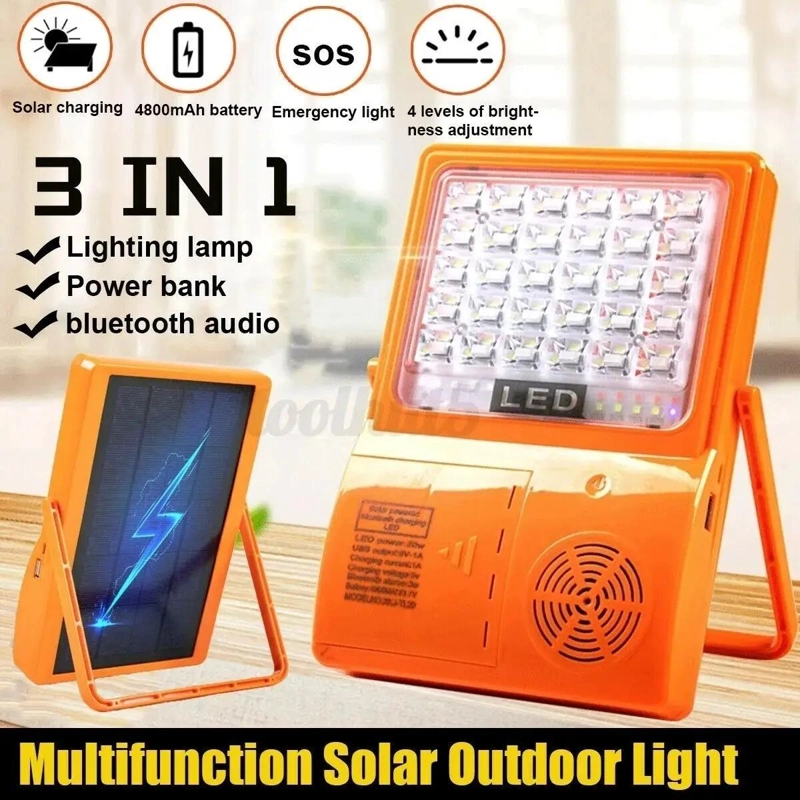 FOCO SOLAR PORTATIL CON PARLANTE BLUETOOTH Y CARGADOR USB - 3