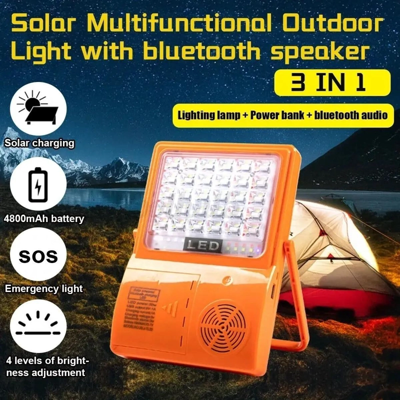 FOCO SOLAR PORTATIL CON PARLANTE BLUETOOTH Y CARGADOR USB - 5