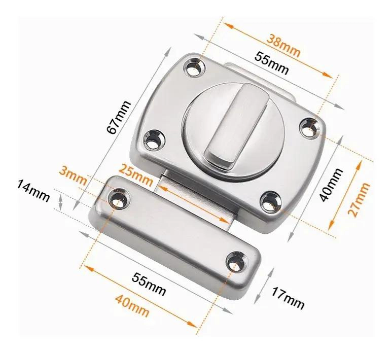 PICAPORTE PASADOR CERROJO PARA PUERTA BAÑO 4 UNIDADES - 2