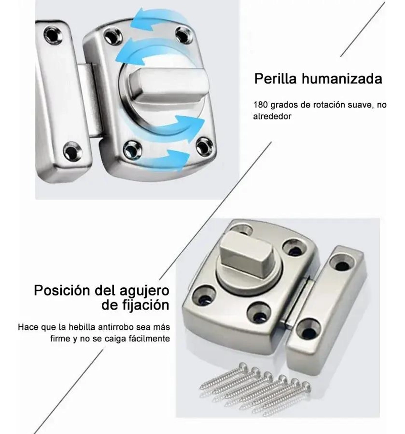 PICAPORTE PASADOR CERROJO PARA PUERTA BAÑO 4 UNIDADES - 3
