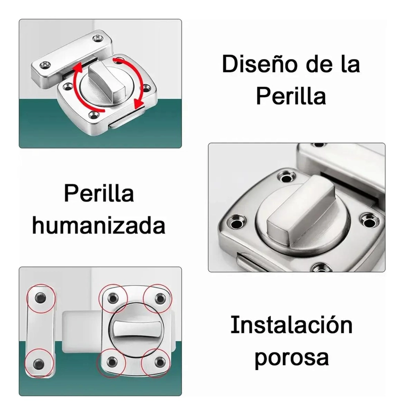 PICAPORTE PASADOR CERROJO PARA PUERTA BAÑO 4 UNIDADES - 4
