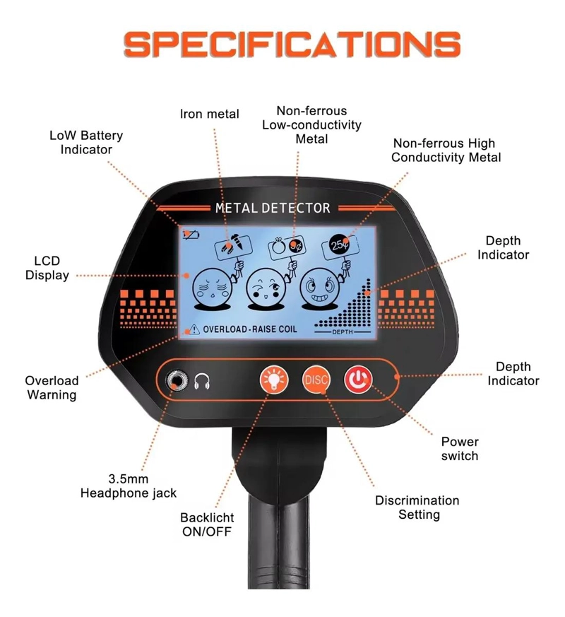 DETECTOR DE METALES AJUSTABLE CON PANTALLA Y AURICULARES - 4