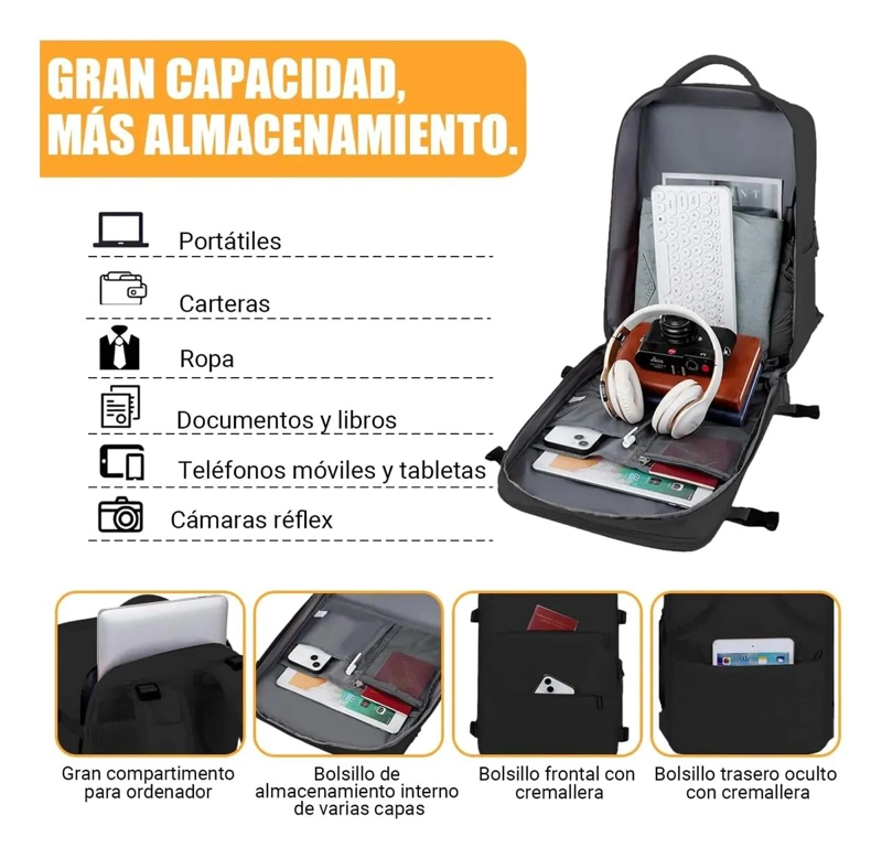MOCHILA MALETA IMPERMEABLE ANTIRROBO PARA NOTEBOOK 35L - 4