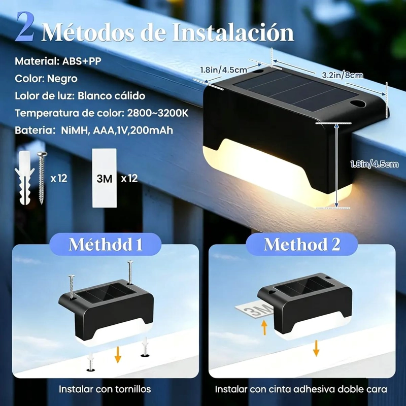 12 LUCES SOLARES LED IMPERMEABLES PARA ESCALERA EXTERIOR - 5
