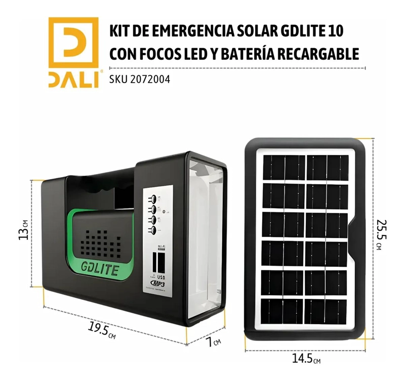 KIT SOLAR CON RADIO BLUETOOTH Y 3 FOCOS LED - 2