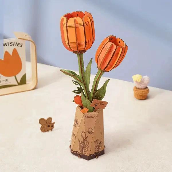 PUZZLE 3D DE MADERA TULIPAN NARANJA - 1
