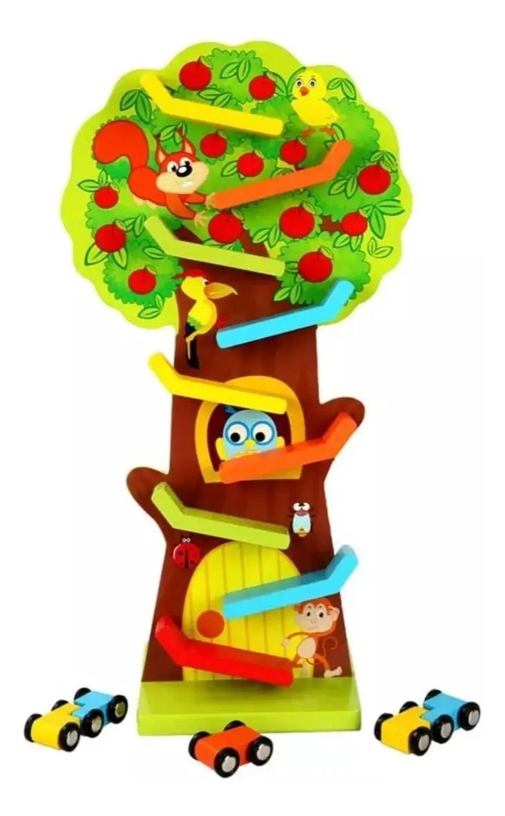 PISTA DE AUTOS DE MADERA CON DISEÑO DE ARBOL PARA NIÑOS - 1