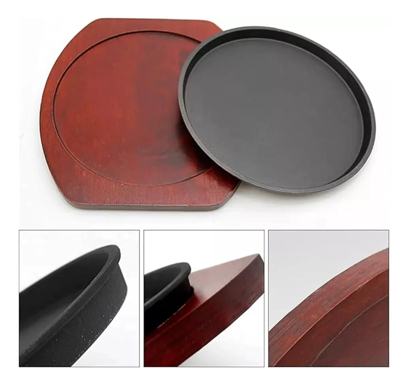PLANCHA DE FIERRO FUNDIDO CON BASE DE MADERA Y PINZA - 4