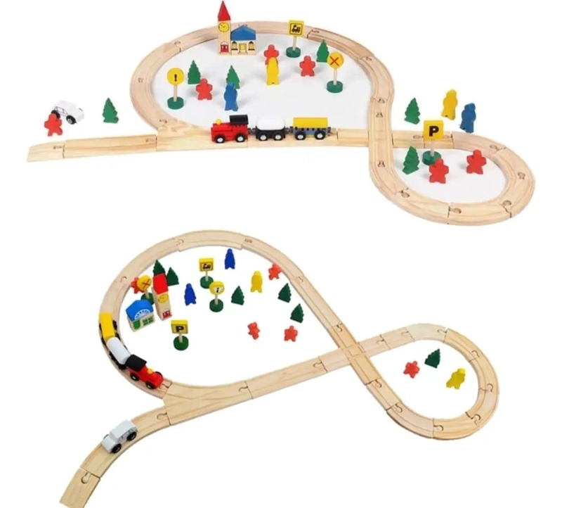PISTA DE TREN DE MADERA JUEGO DIDACTICO PARA NIÑOS - 1