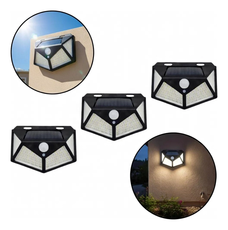PACK 3 FOCOS SOLARES 100 LED SENSOR MOVIMIENTO IP65 - 2