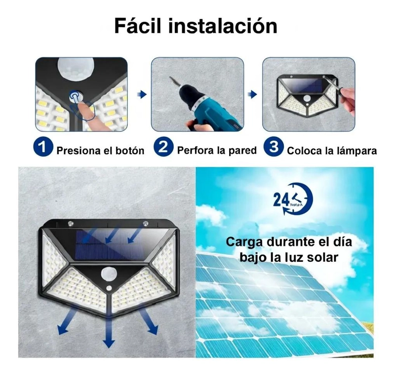 PACK 3 FOCOS SOLARES 100 LED SENSOR MOVIMIENTO IP65 - 5