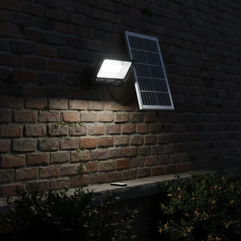 FOCO SOLAR 500W NEGRO CON PANEL Y CONTROL REMOTO LED - 1