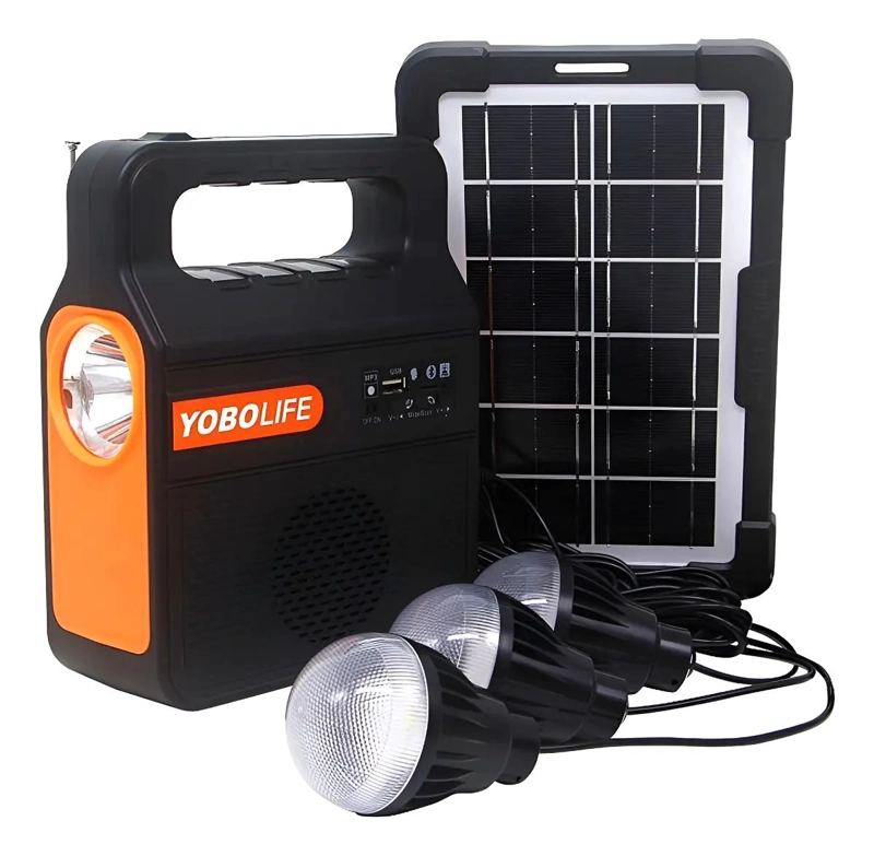 KIT LAMPARA SOLAR CON AMPOLLETAS Y LINTERNA PARA EXTERIOR - 1