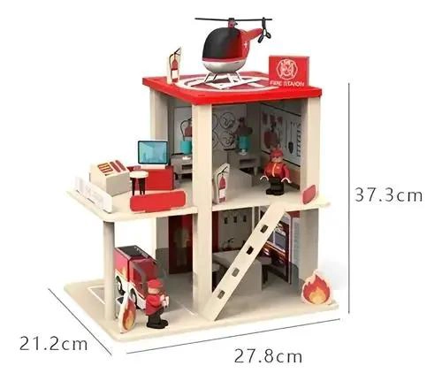 ESTACION DE BOMBEROS DE MADERA JUGUETE EDUCATIVO - 2
