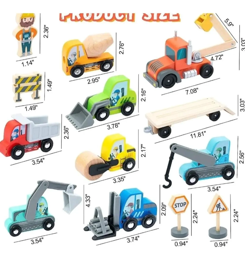 VEHICULO DE CONSTRUCCION DE MADERA CON REMOLQUE 14 PIEZAS - 2