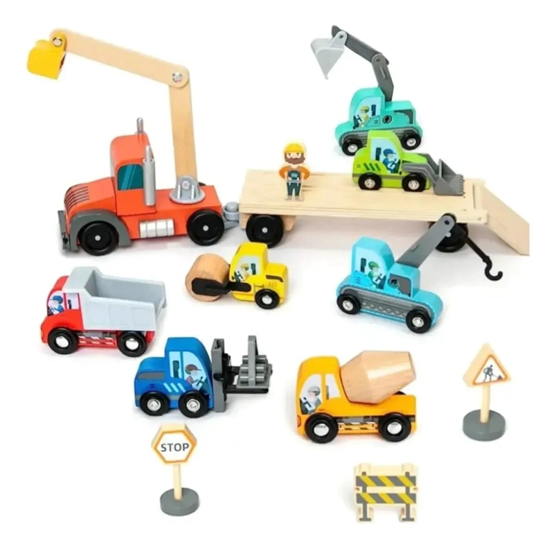 VEHICULO DE CONSTRUCCION DE MADERA CON REMOLQUE 14 PIEZAS - 3