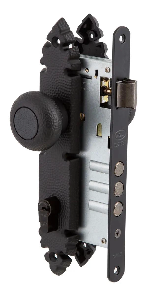 CERRADURA EMBUTIDA RUSTICA B60 CON POMO NEGRO - 1
