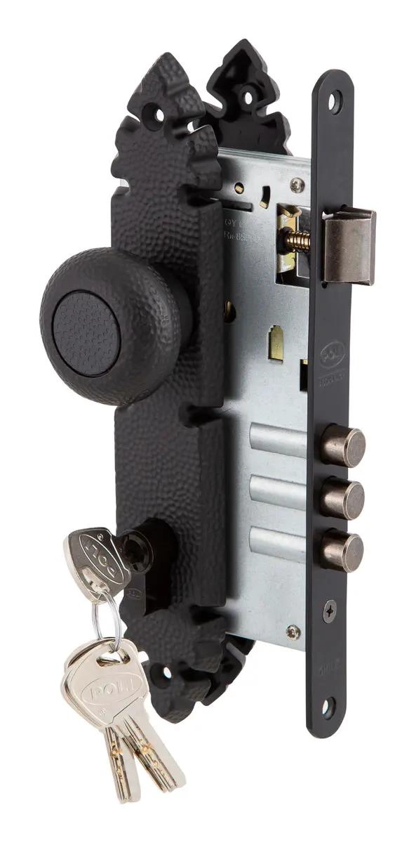 CERRADURA EMBUTIDA RUSTICA B60 CON POMO NEGRO - 2