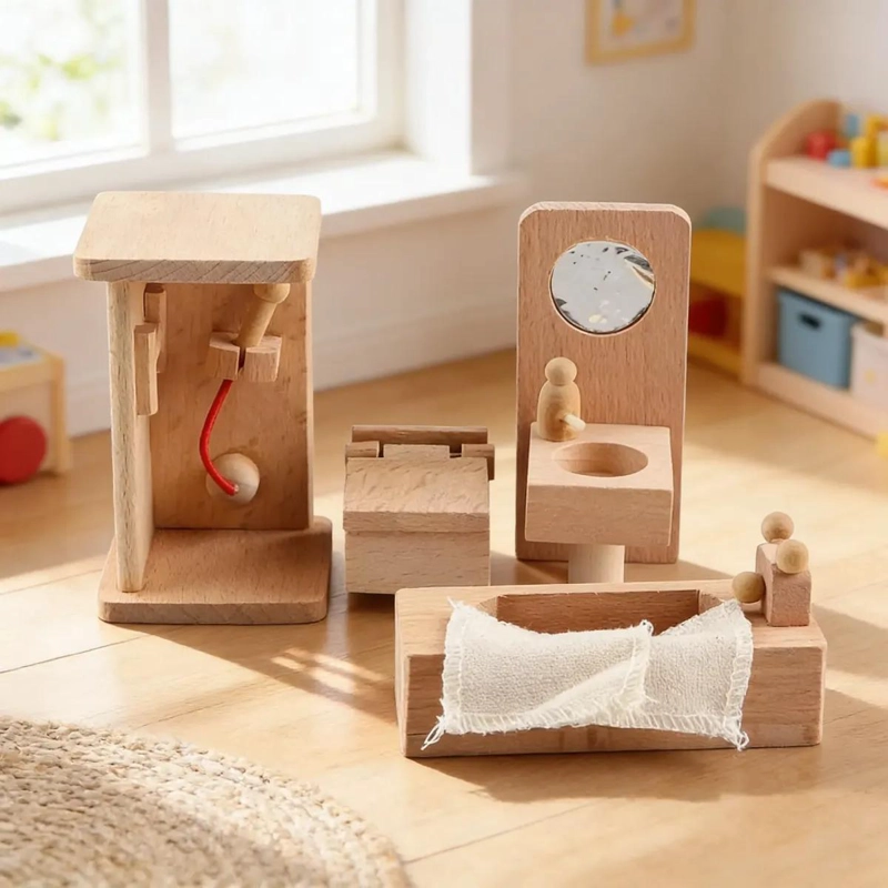 SET DE MUEBLES DE MADERA PARA CASA DE MUÑECAS - 1